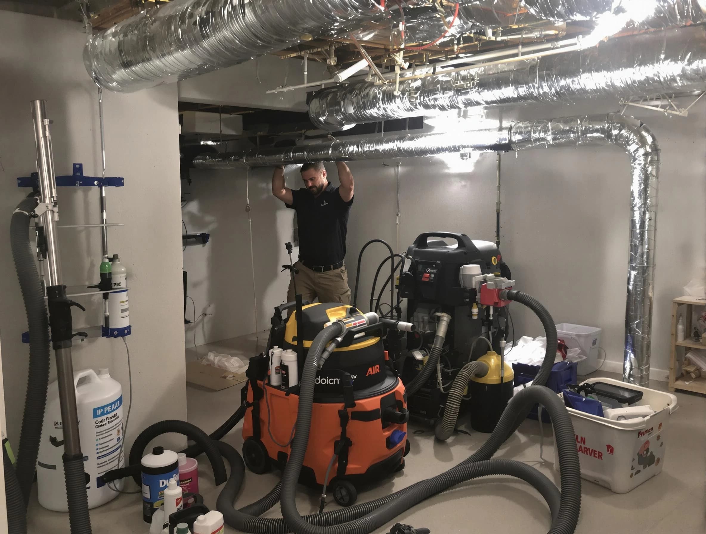 Laurel Air Duct Cleaning specialist performing professional mold removal from air ducts using safety equipment in Laurel