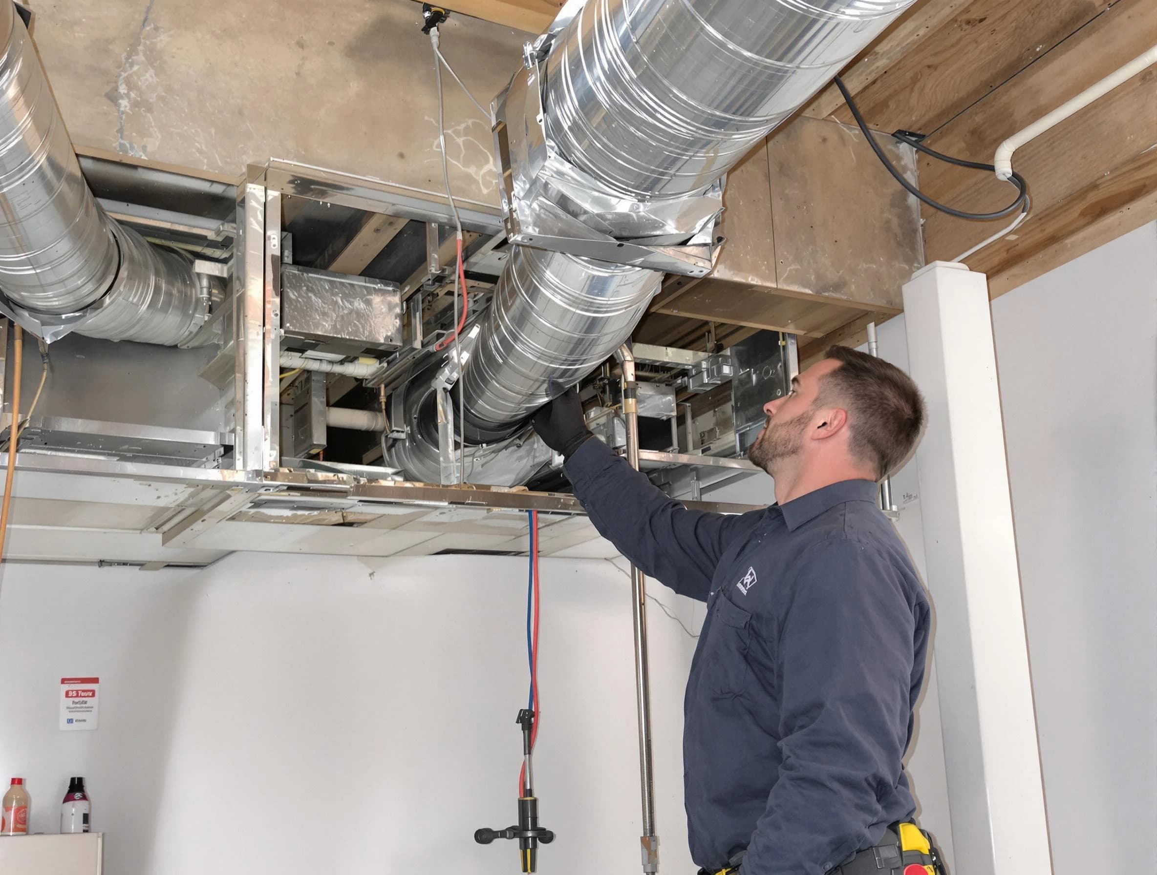 Laurel Air Duct Cleaning technician performing professional air duct repair using specialized tools in Laurel