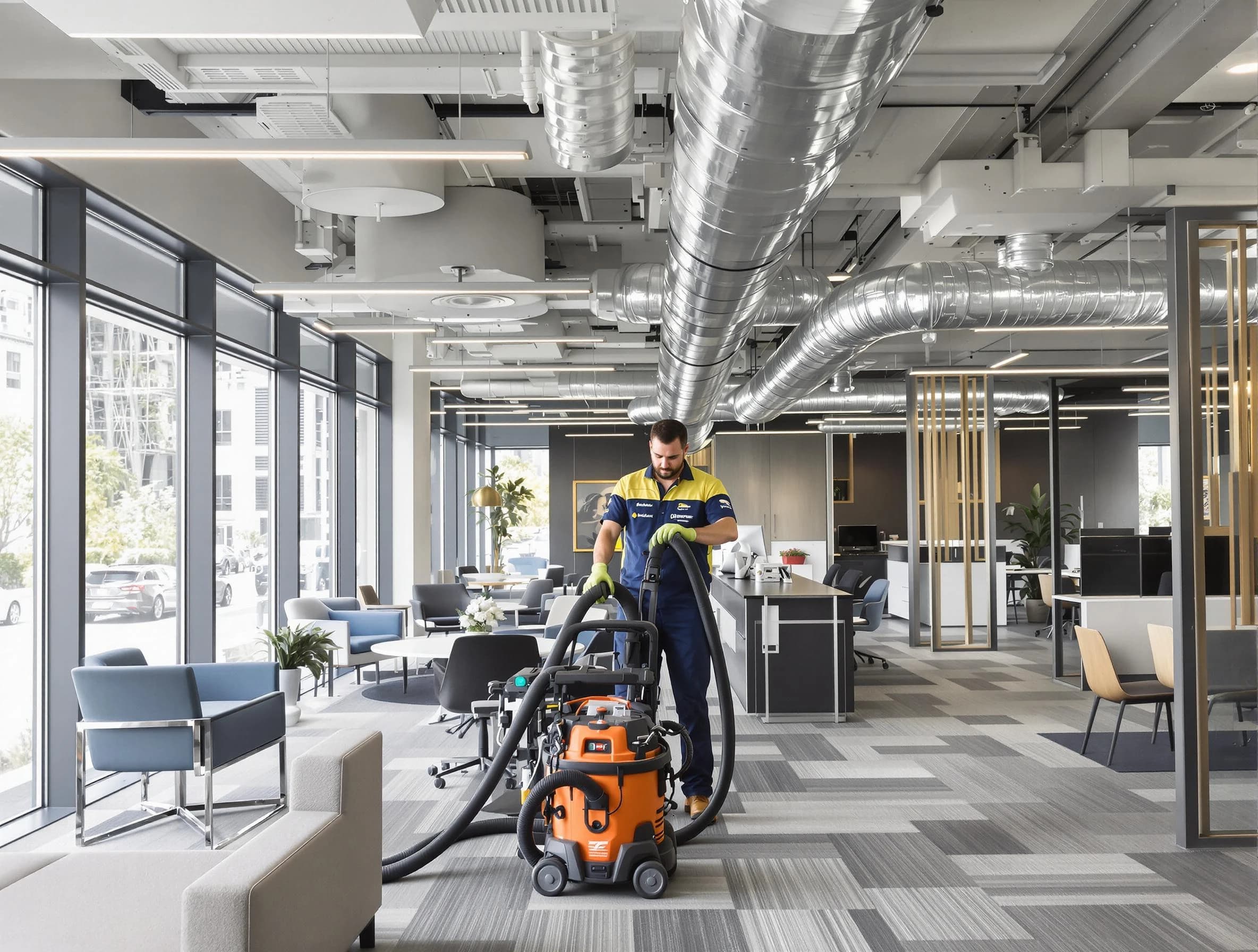 Laurel Air Duct Cleaning team performing thorough commercial duct cleaning at a Laurel business center